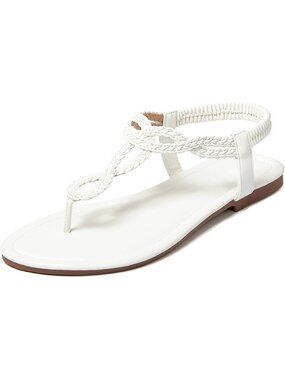 🆕 Women's White Braided T-Strap Flat Sandals Summer Boho Beach Casual Shoes